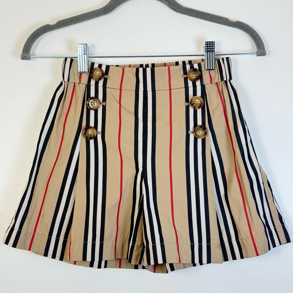 Burberry Tan Striped Tamara Icon Girls Sailor Shorts w/ Button Detail 10Y 140cm
